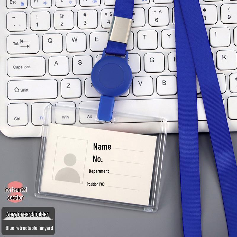 Transparent Acrylic Employee ID Badge Holder with Lanyard - Customizable Chest Card Holder
