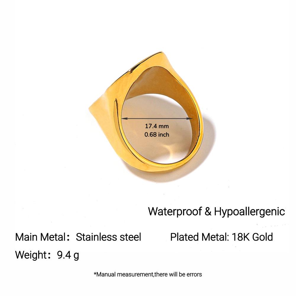 Yingtai Women's Geometric Ring: Stainless Steel with White Mother of Pearl, Mirror Polished, Vacuum Plated 18k Gold, Non-Fading.