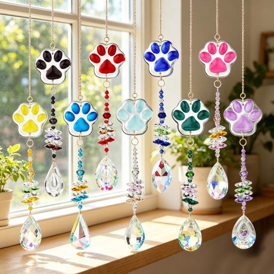 Crystal Cat Paw Wind Chimes, Crystal Suncatchers for Windows Hanging, Prism Rainbow Maker for Indoor Outdoor Home Garden Decor