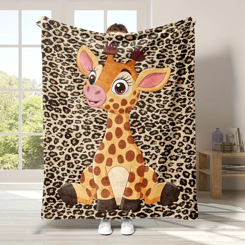 Giraffe Print Blanket Flannel Blanket for Sofa Office Bed Camping Travel Gift Blanket