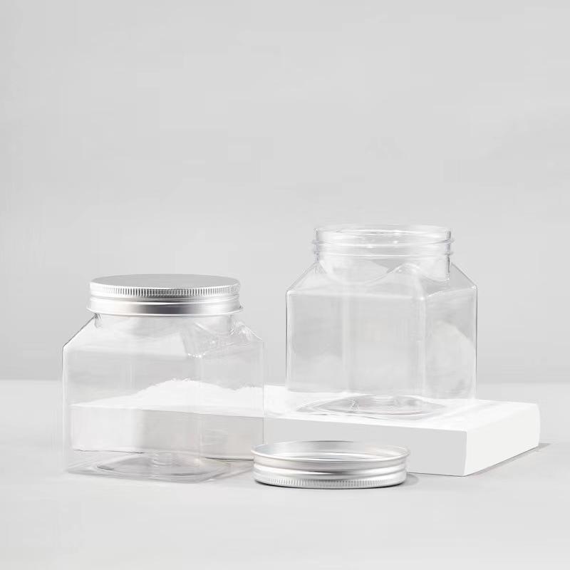 WTEMPO Clear Plastic Empty Jars with Aluminum Caps Transparent Items Wide-Mouth Refillable Storage Containers Festive Party Decor Thick Storage Jars