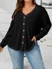 Eye-Catching Plus Size V-Neck Button-Down Shirt: Versatile Outerwear for Spring & Autumn
