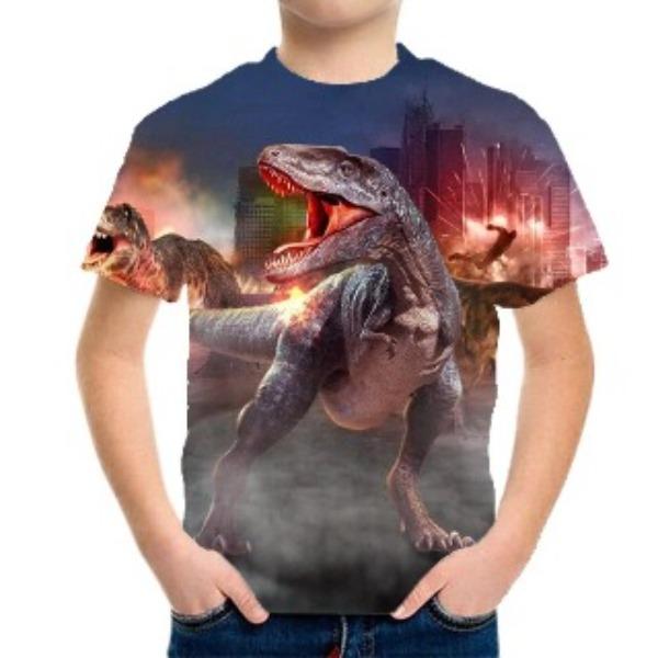 Summer Boys' Children's Fashionable Loose Comfortable T-shirt Domineering Dinosaur Animal Print Breathable T-shirt