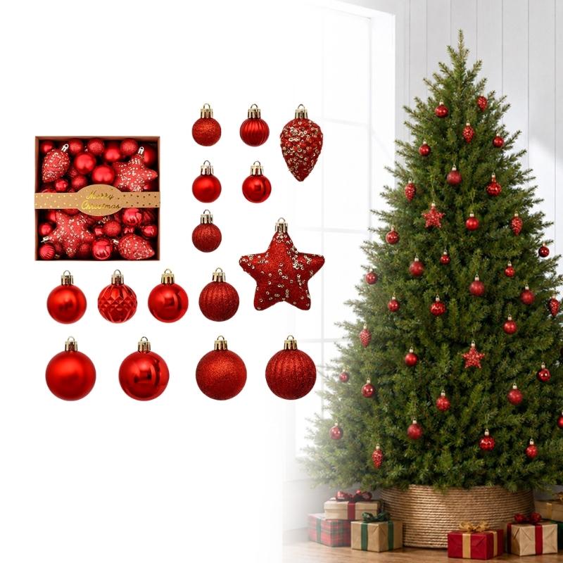 50 Piece Holiday Bauble Assortment, Plastic Tree Trim with Finish Variety for Seasonal Indoor Display Home Use