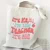 Teacher's Day Gift Teacher Print Canvas Tote Bag Women Handbag Colored Letters Teacher Canvas Tote Bag Floral Shoulder Bag