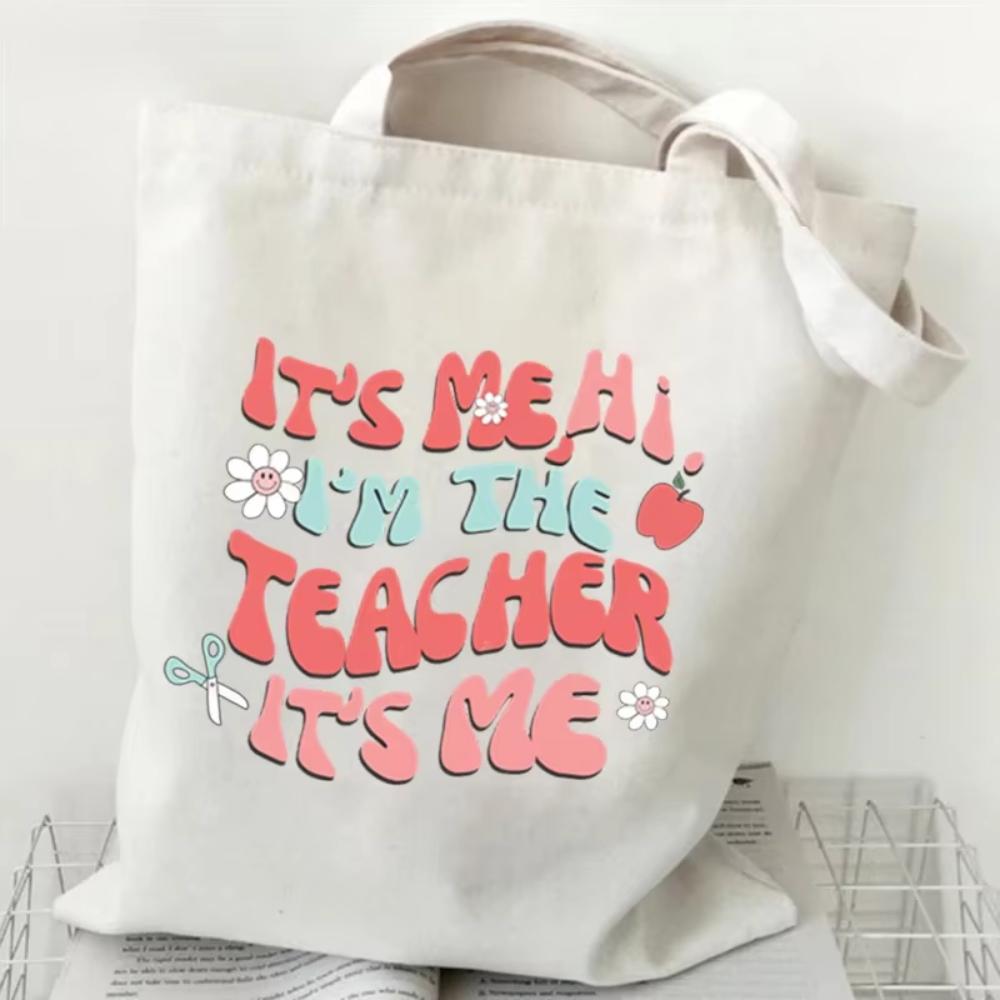 Teacher's Day Gift Teacher Print Canvas Tote Bag Women Handbag Colored Letters Teacher Canvas Tote Bag Floral Shoulder Bag
