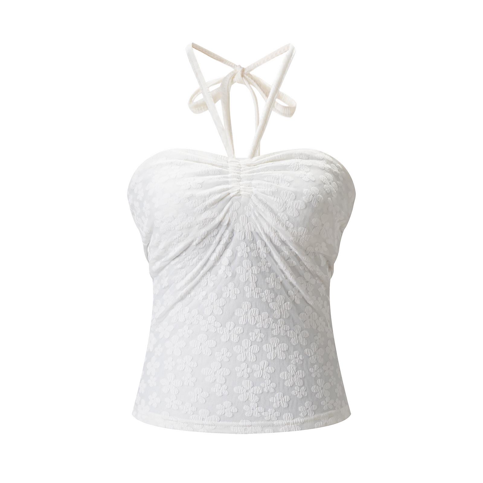 

Women s Elegant Lace-Up Halter Crop Top - Petite, Slimming, Summer Inner Wear, Body-Hugging Bandeau Vest Medium белый