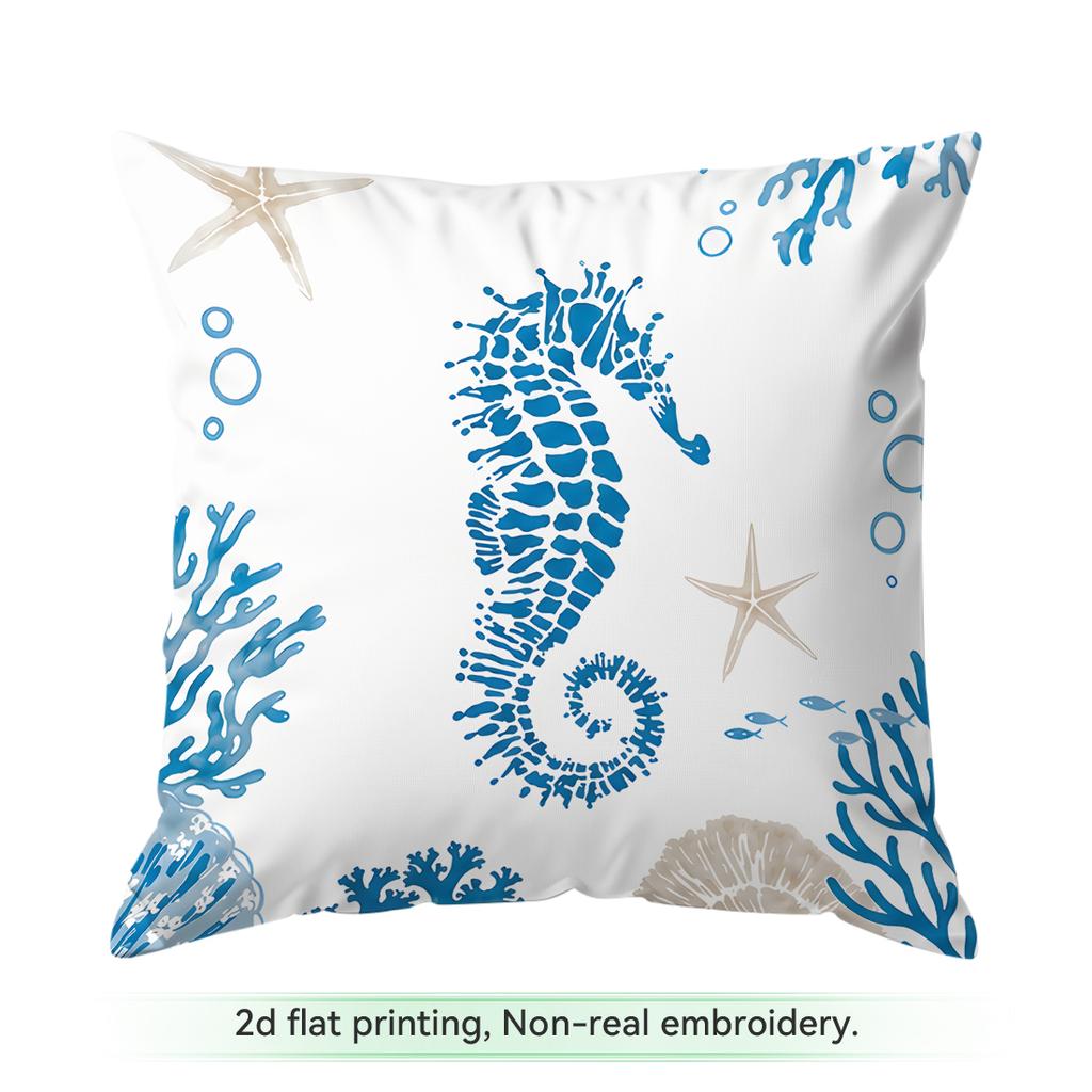 Pcs Deep Blue Ocean Turtle Seahorse Pattern Singlesided Printed Cushion Coversuitable For Living Roombedroomcar Decoration