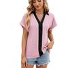 2026 Spring/Summer New V-neck Contrast Color Short Sleeve Loose T-shirt Women's Casual Top