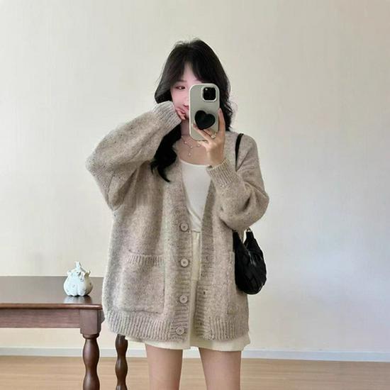 Women's Soft Faux Mink Fur Knit Cardigan - Autumn/Winter Loose Fit, Short, Age-Reducing, Long Sleeve Top