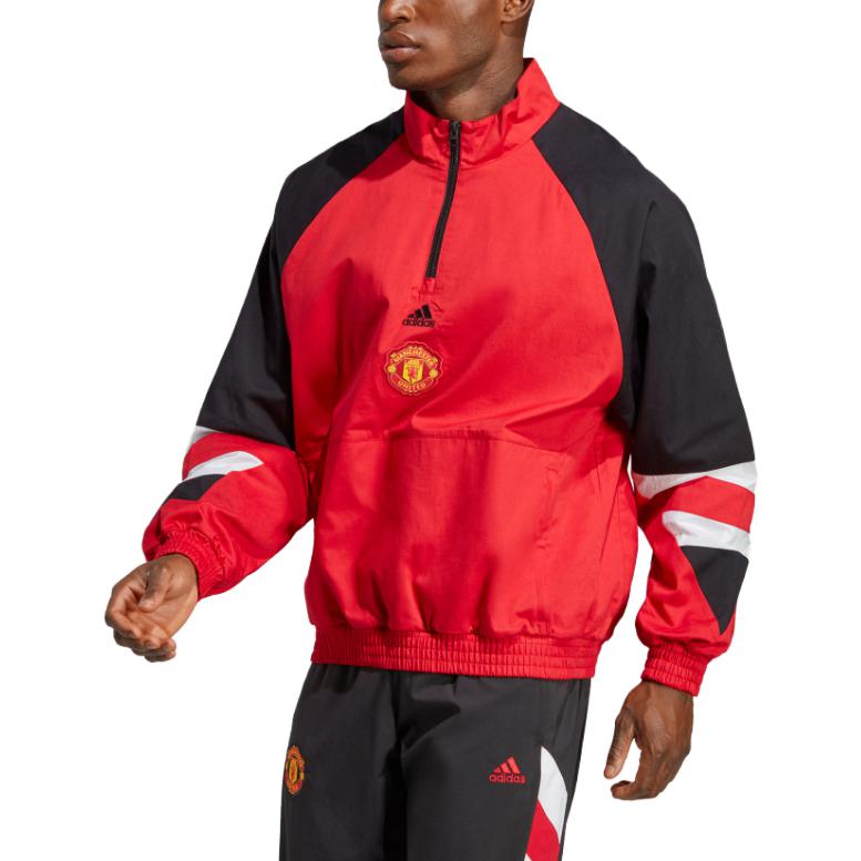 Adidas SS23 Icons Retro Series Manchester United Football Contrast Logo Print Long Sleeve Men Football Jersey Red HT2000