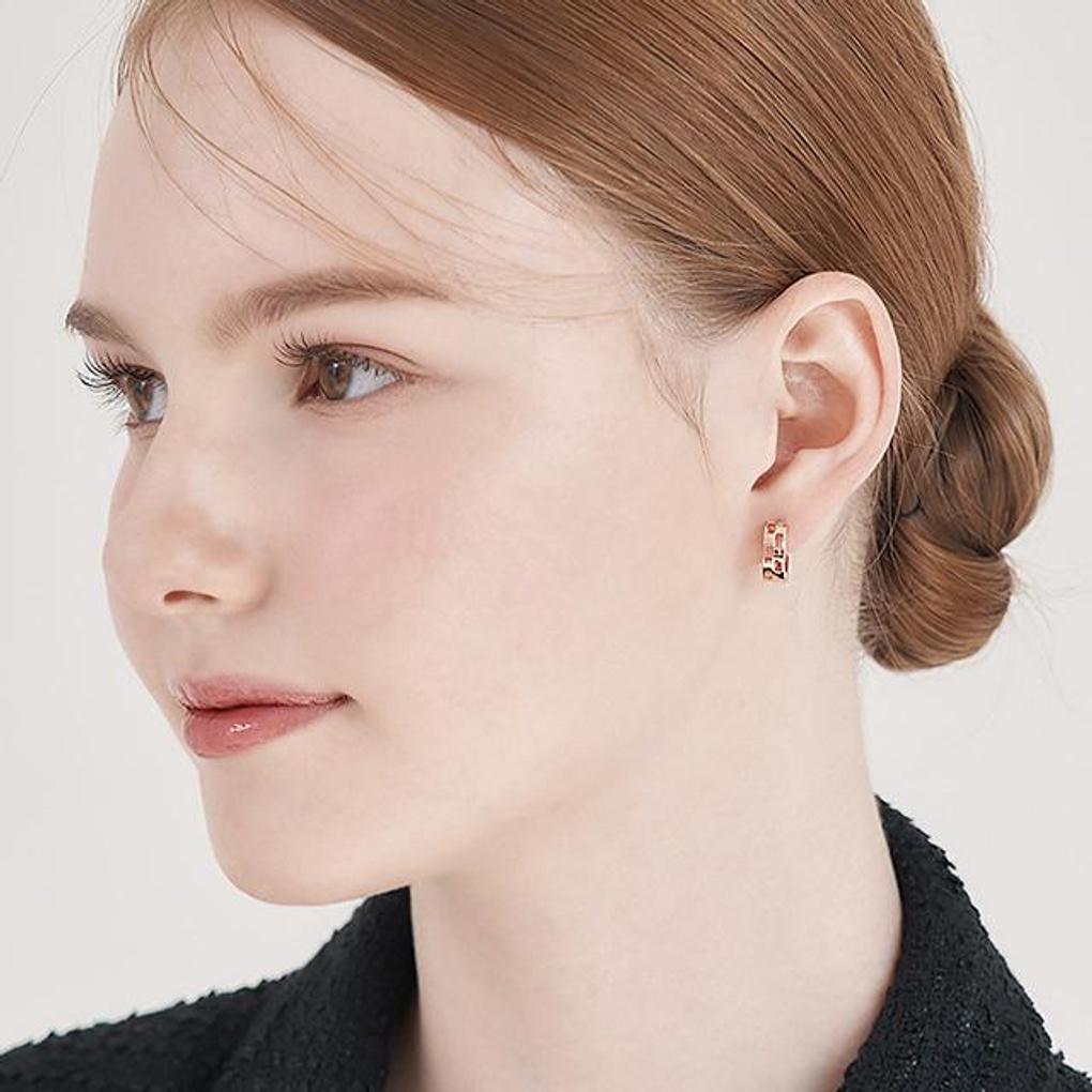[ELLE Jewelry] 14K Square Space One-Touch Earrings ELGPEE552