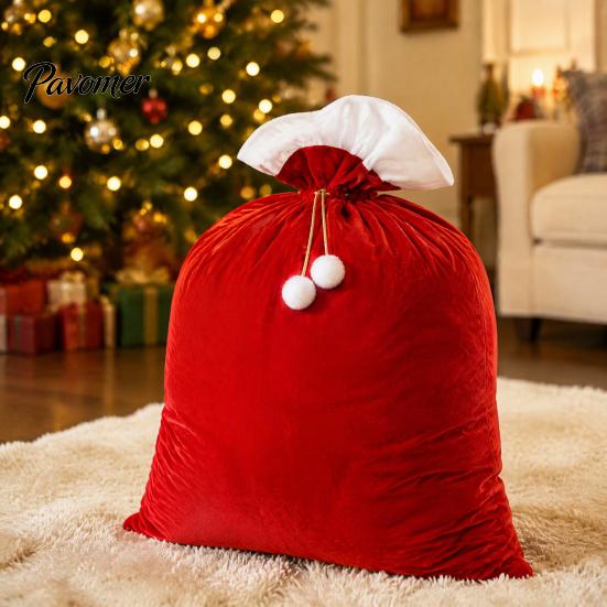 Christmas Velvet Gift Bags Large Bag, Santa Claus Sack with Adjustable Decorative Bag Drawstring, Reusable Fabric Storage Pouch for Xmas Holiday