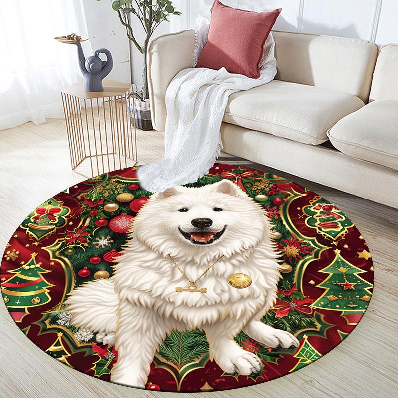 Christmas Dogs pattern round rug,Carpet Rug for Living Room Bedroom Playroom ,Non-slip Floor Mat,Holiday Gifts and Birthday Gifts.