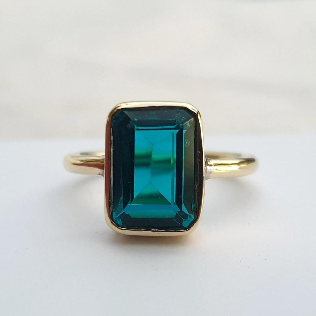 London Blue Topaz 925 Sterling Silver Yellow Gold Overlay Ring Jewelry, Handmade Gift Ring