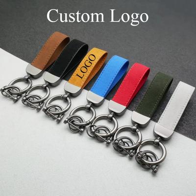 Custom Laser Carving Logo Name Keyring Car Moto Metal Key Ring Chain Personality Luxury Fur Leather Keychain Pendant Gift