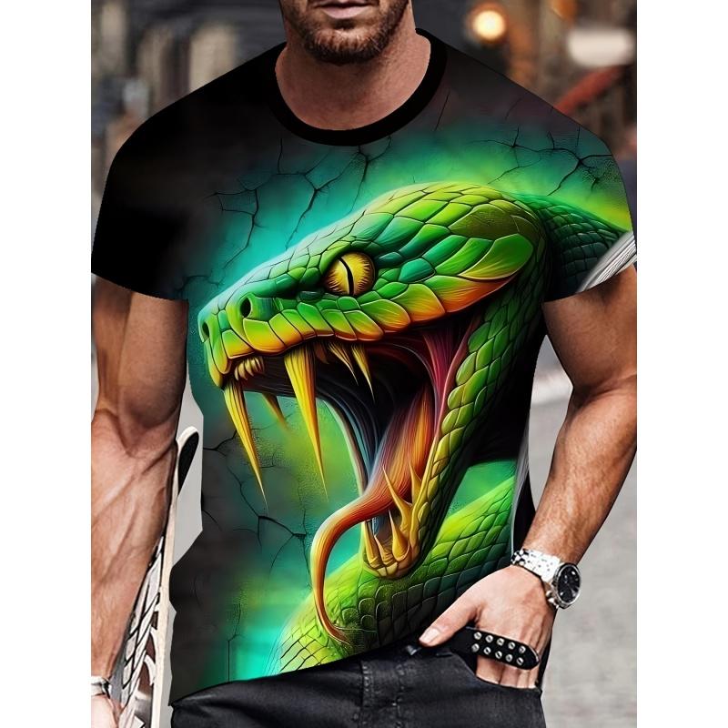 3D Printed Horror Snake T-shirt for Men and Women, Cool Animal Pattern T-shirt, Summer Loose Round Neck Top, Short Sleeved T-shirt