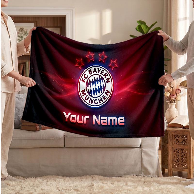 Coperta Personalizzata in Pile del Bayern Monaco con Logo Calcistico, Testo con Nome Personalizzato Morbida Calda Coperta da Divano per la Casa