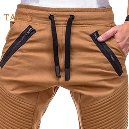 Winterhose für Herren, Kordelzug, elastische Taille, mit Taschen, Reißverschluss-Dekor, Jogger, lockere Knöchel-Bündchen, einfarbig, Outdoor-Hose, Plissee-Jogginghose