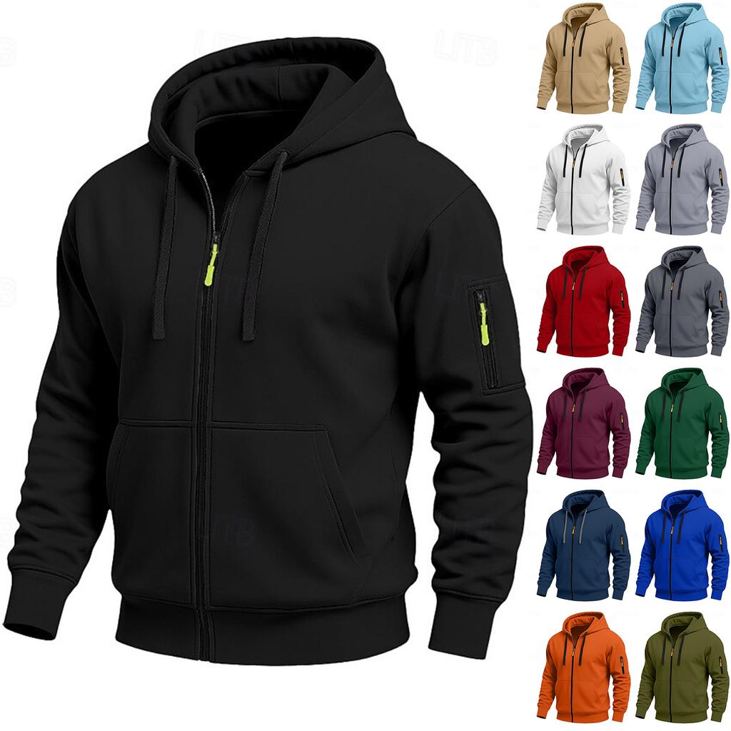 Men's Solid Color Zipper Hooded Cardigan Jacket Men's Sports Large Size Casual Sweatshirt Jacket