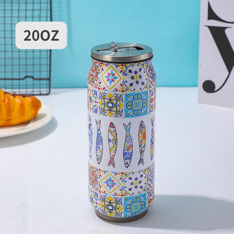 1 pc 500ML Thermos with Straw 304 Stainless Steel Beer Bottle Cola Can Termos Para Cafe Beer Cold Keeper Home Kitchen Drinkware