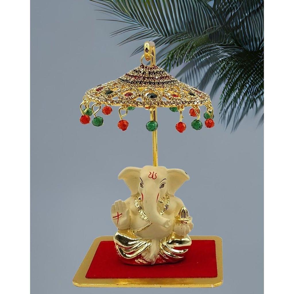 Metal Chhatra Umbrella – Hanging Crystal Chatri for God Idol, Car Dashboard, Home Temple, Office Desk & Table Decor Showpiece