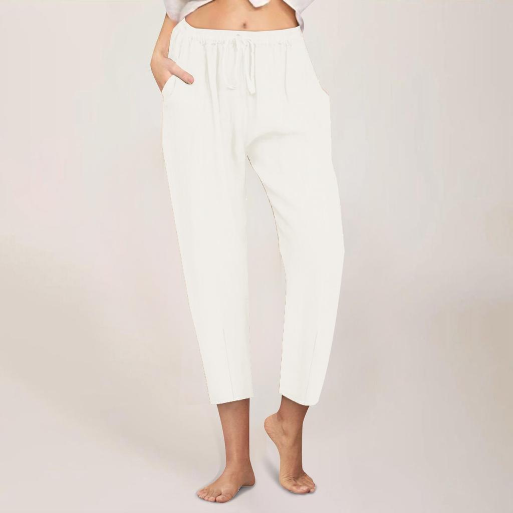 Lässige gerade Hose für Damen, einfarbig, lässig, 9 Punkte, Hose mit Taschen