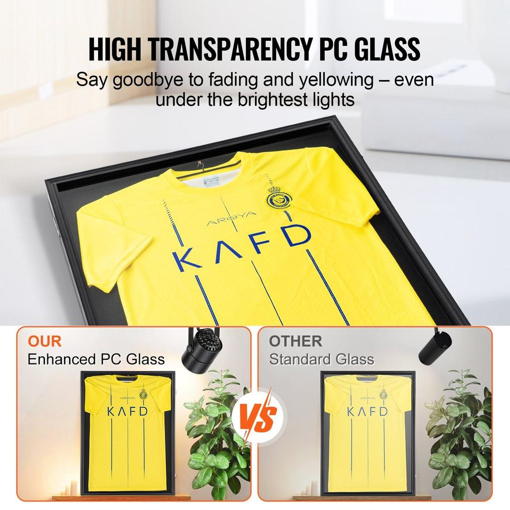 Jersey Display Frame Case, 23.3 X 31.2 X 1.5 In, Large Lockable Sport Jersey Shadow Box with 98% UV Protection PC Glass and Hangers, for Baseball
