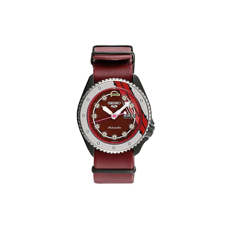 Seiko Relógio SEIKO5 Movimento Mecânico Pulseira de Couro Relógios Masculinos Mostrador Vermelho SRPH03K1