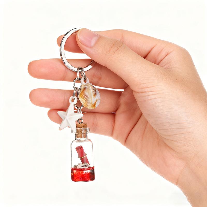 1PC Backpack Pendant Keyring Gifts Keychain Portable Bottle Ocean Theme Starfish Shell Chain Ornament