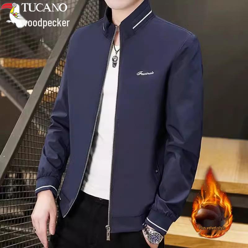 

Woodpecker Men s Fleece-Lined Stand Collar Jacket - 2025 Trendy Autumn/Winter Casual Outerwear XL 135-150 jin