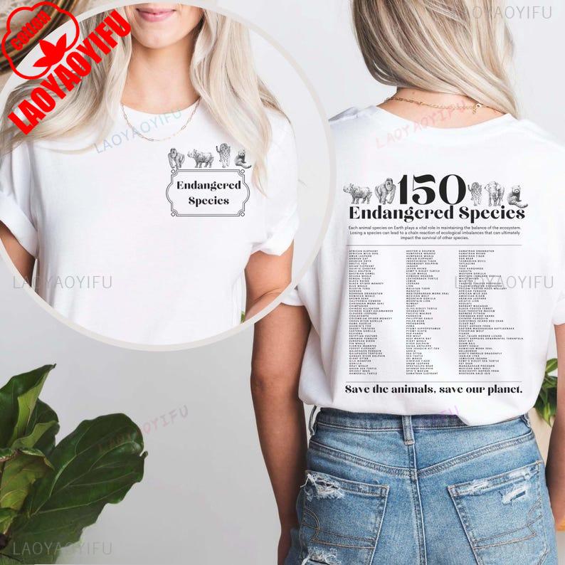 Endangered Species Wildlife Conservation Save The Planet Animal Zoo Welfare Lover Letters Printed Tshirt Tops Graphic T Shirts S