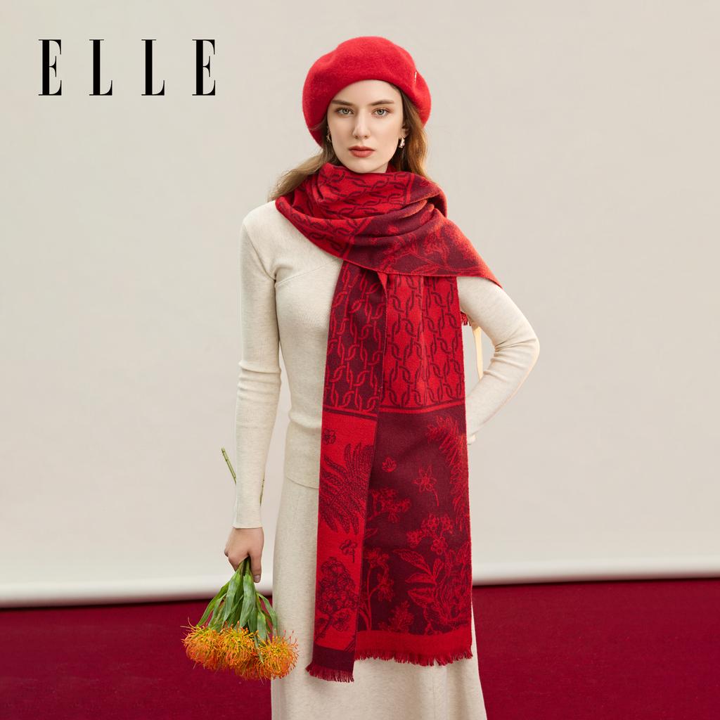 ELLE 100% Sheep Wool Flower Jacquard Scarf