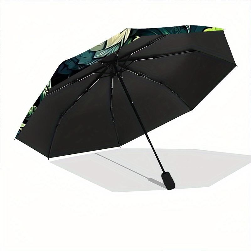 1pc Green Clover Dragon Pattern Automatic Umbrella is Fashionable and Good-Looking,  Suitable for Travel and Daily UseC074