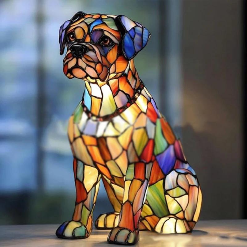 

Cat Lamp Stained Glass, Retro Magic Cat Stained Resin Tabletop Night Light, Cute Pet Themed Led Lamp Gift for Dog Cat Lovers 15CM USB