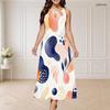 Women Plus Size Round Neck Triple Keyhole Sleeveless Abstract Printed Maxi Dress