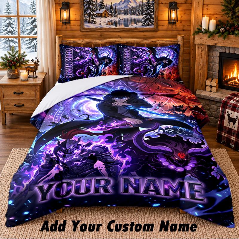 Solo Leveling Custom Name 3Pcs Bedding Set 1 Bed Sheet 2 Pillowcases Bedroom Home Decor