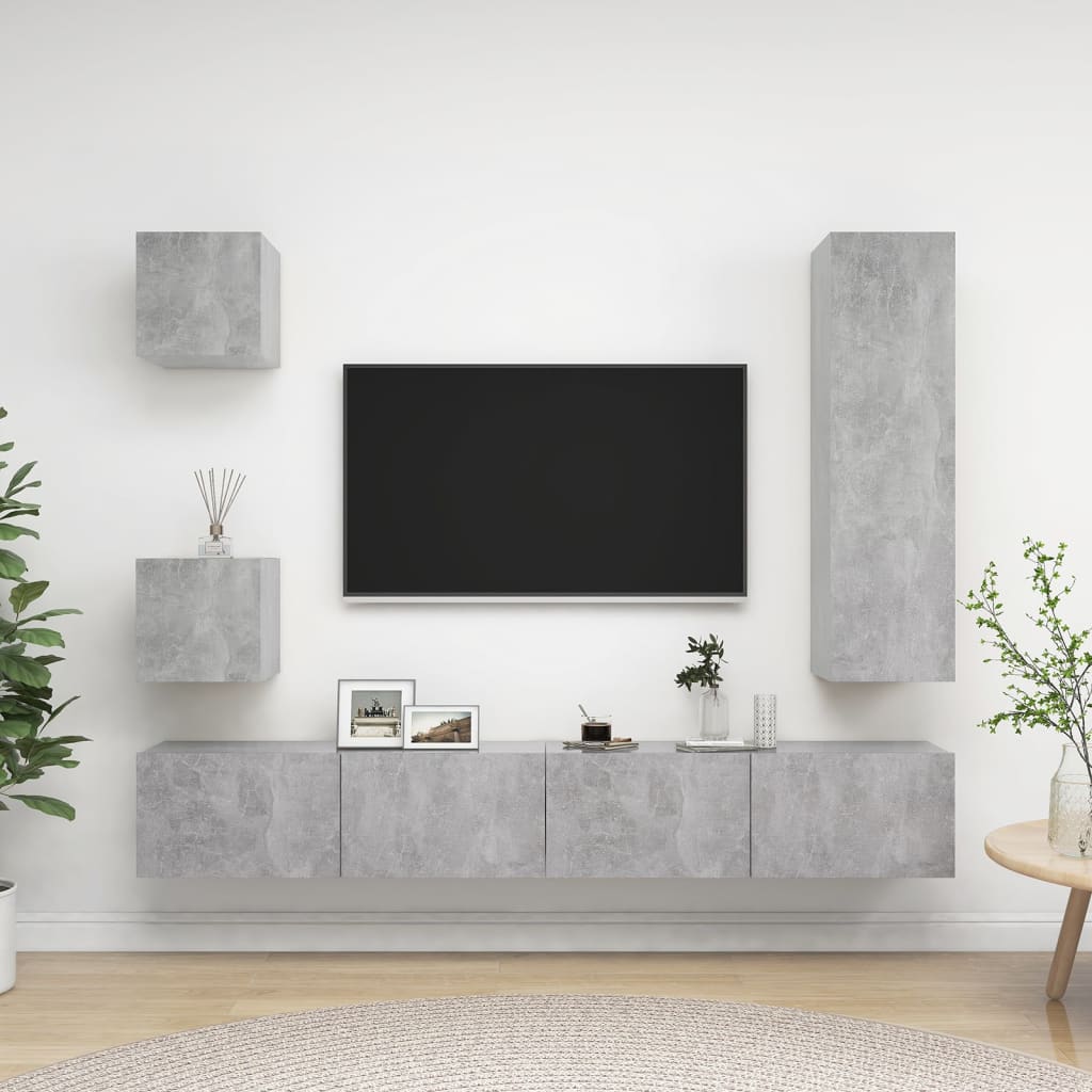 Vidaxl 5-Cz. TV Cabinet Set, Concrete Gray, Board