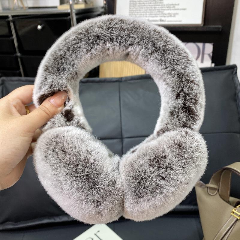 100% Natural Rex Rabbit Fur Ear Muffs Custom Cold Winter Comfort Furry Plush Warm Frostproof Collapsible Ear Muffs for Women