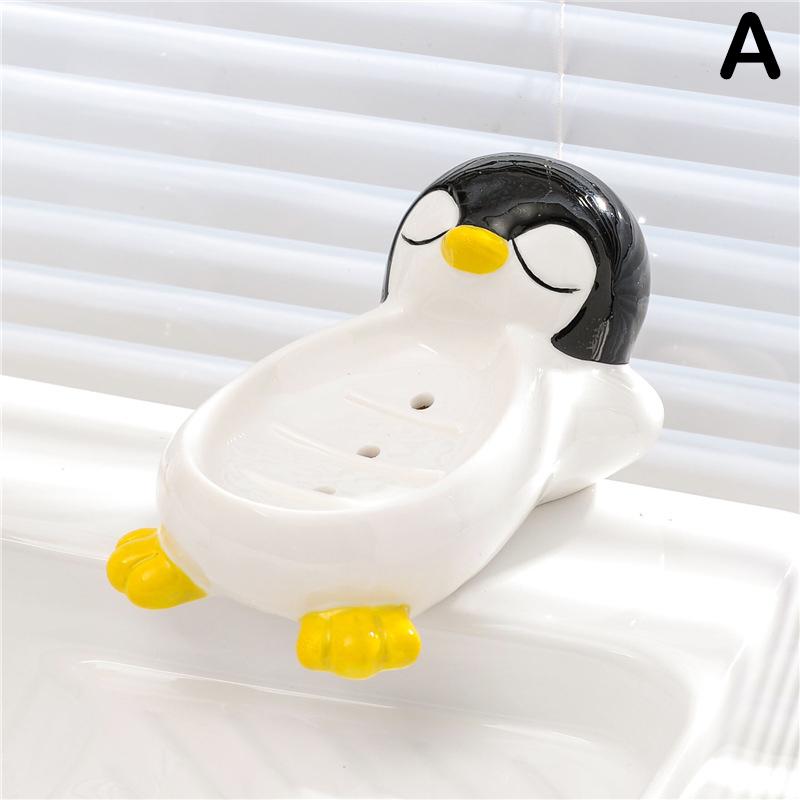 1 Stück Seifenkiste in Pinguinform aus Keramik, Ablaufseifenschale, Badezimmer, Dusche, Seifenhalter, Schwammablage, Küche, Badezimmer-Zubehör