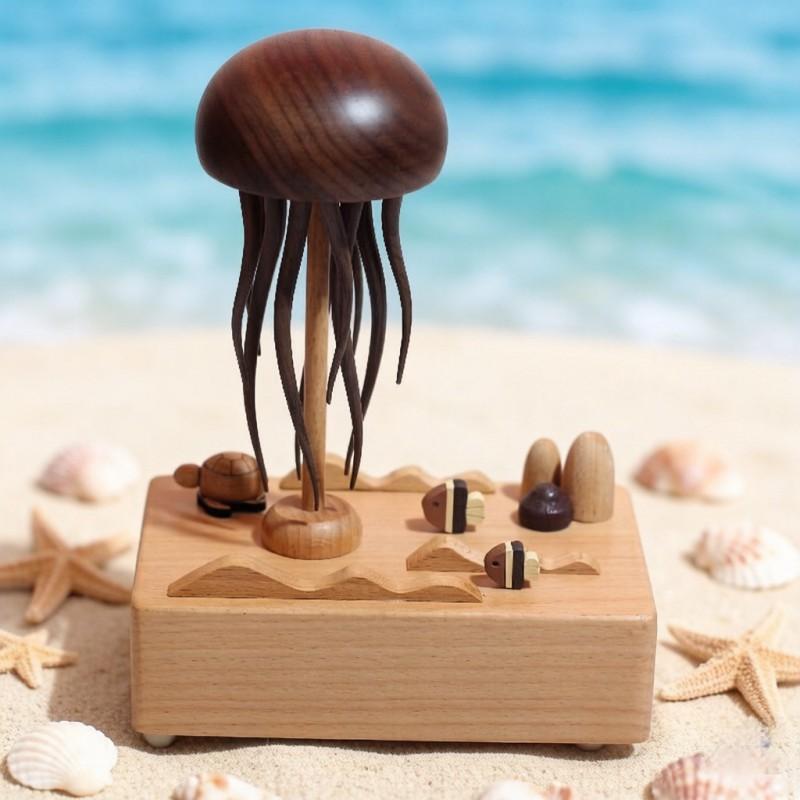 Wooden Mechanical Jellyfish Decorative Sculpture Handcrafted Stress Relief Gift Home Office Desk