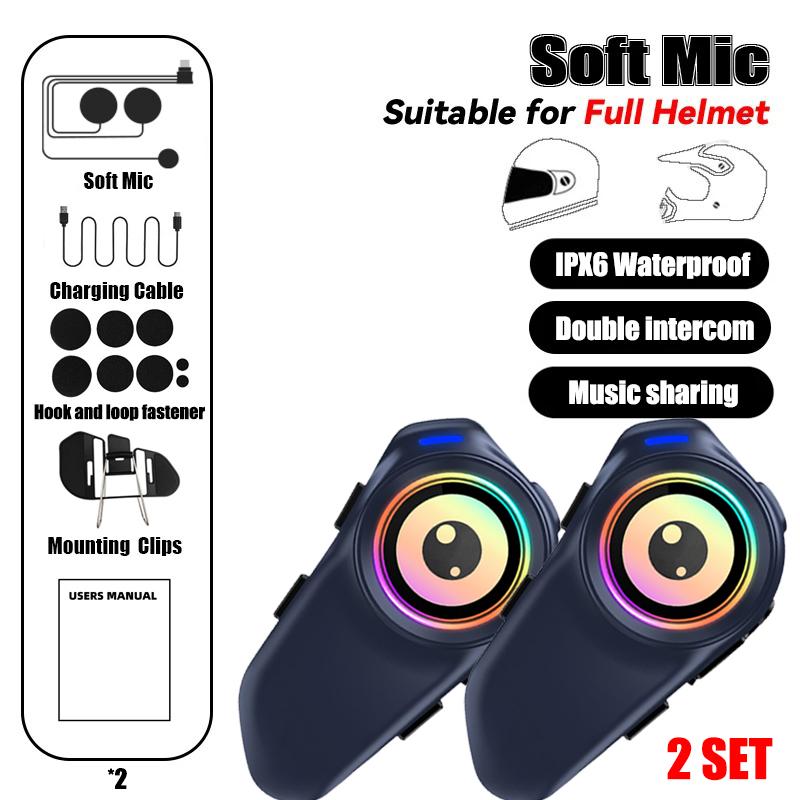 G1 Motorcycle Helmet Bluetooth Intercom 1000mAh Battery MP3 Player Waterproof 500M Range Music Share for 2 Rider
