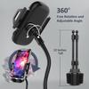 Dual Phone Holder for Car Cup Holder – Long Flexible Neck, 360° Rotatable Car Phone Mount - Adjustable Cell Cup Holder, Universal Size Fits 2