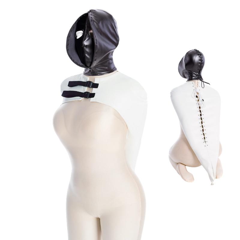 Unisex Intimate Bondage Collection with Adjustable Upper Body Harness Glove Hood Mask for Couple Opaque Binding Adult Sex Toys