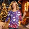 Women's Casual 3/4 Sleeve Round Neck Top with Christmas Print