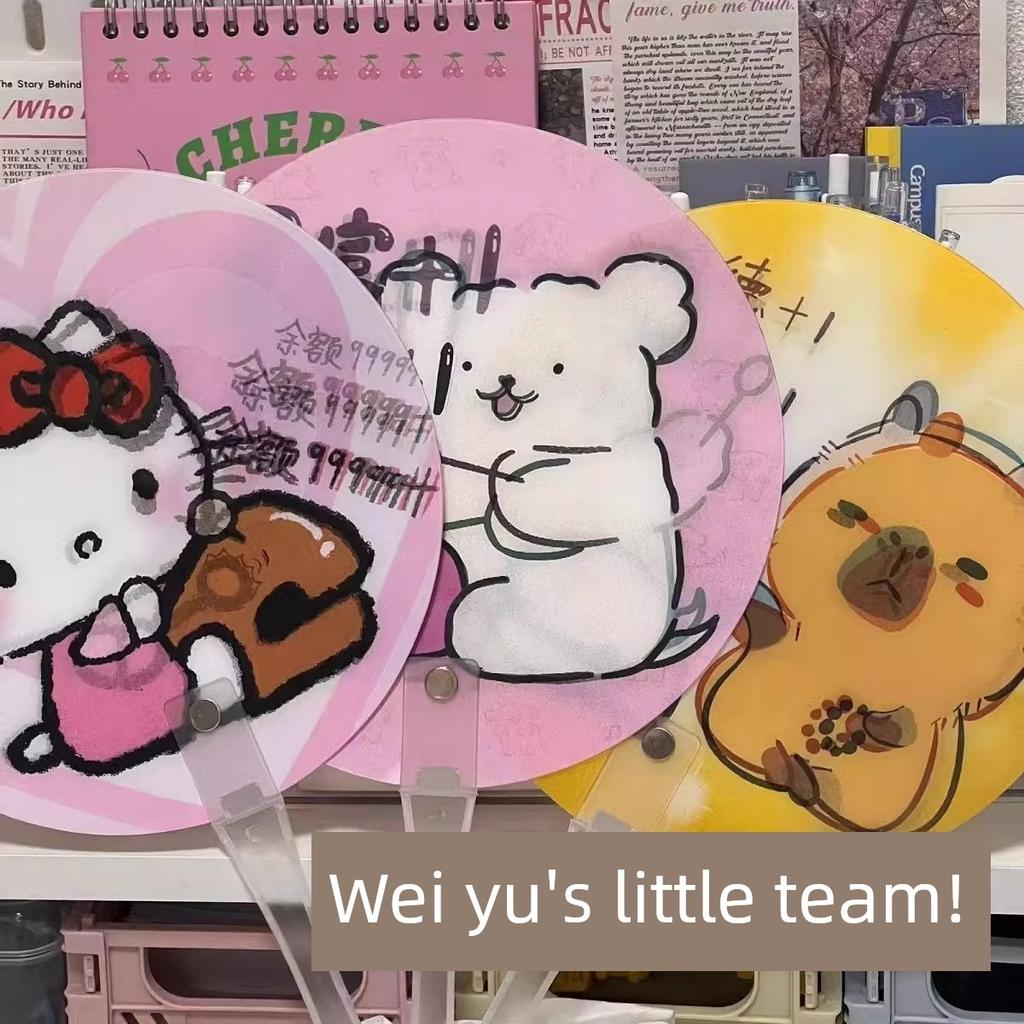 Chiikawa Cartoon Ika Usagi Fan, a Cute Moving Fan with Animation, Summer Hand-Cranked Dynamic Fan