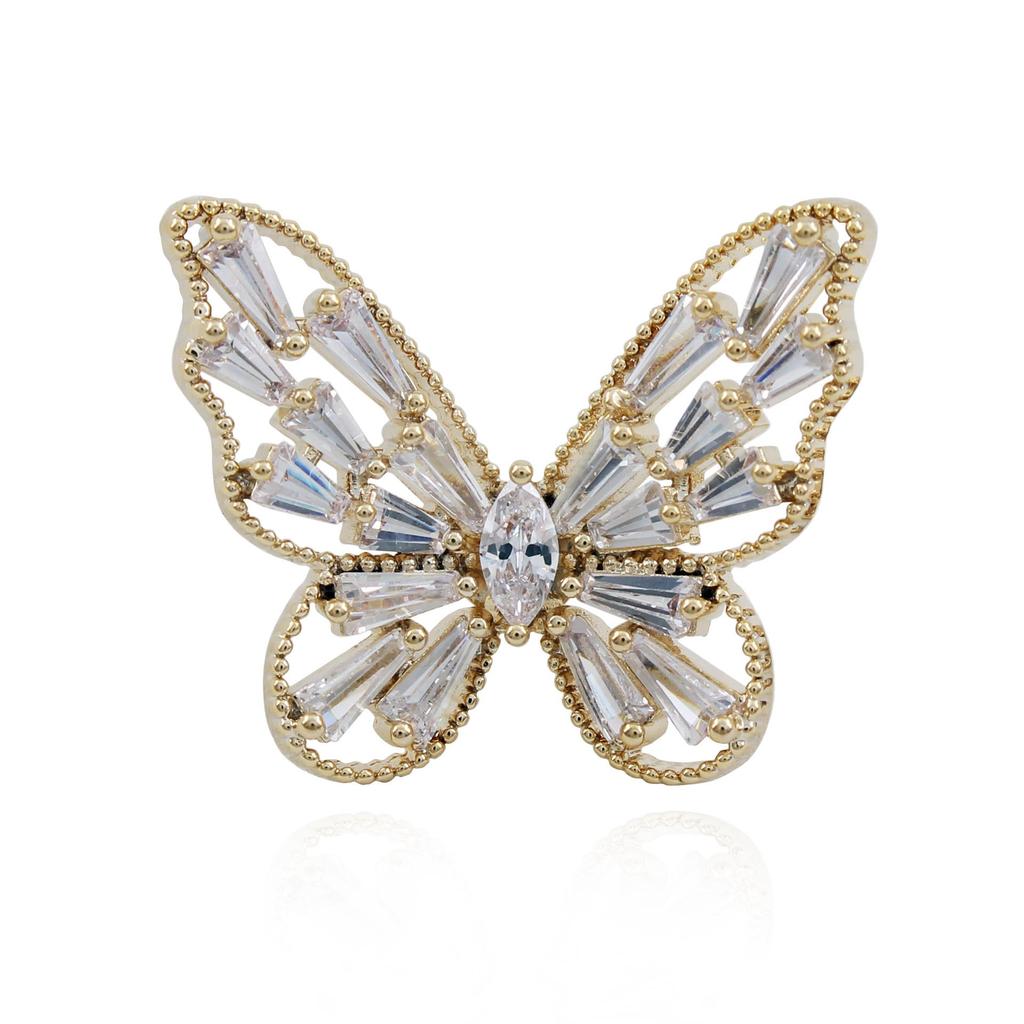 Exquisite Zircon Butterfly Brooch - Women's High-End Lapel Pin with Anti-exposure No-Sew Button