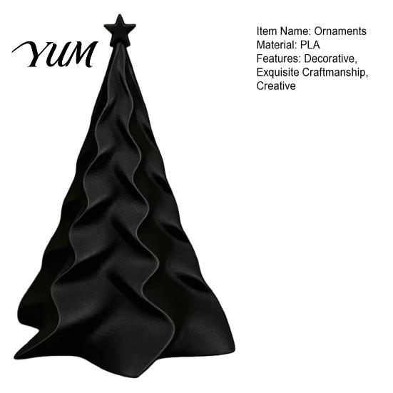 Small Christmas Gift for Friends 3D Printed Pleated Tree Ornament, Wavy Desktop Compact Seasonal Shelf Ornament Decoration with Star Topper