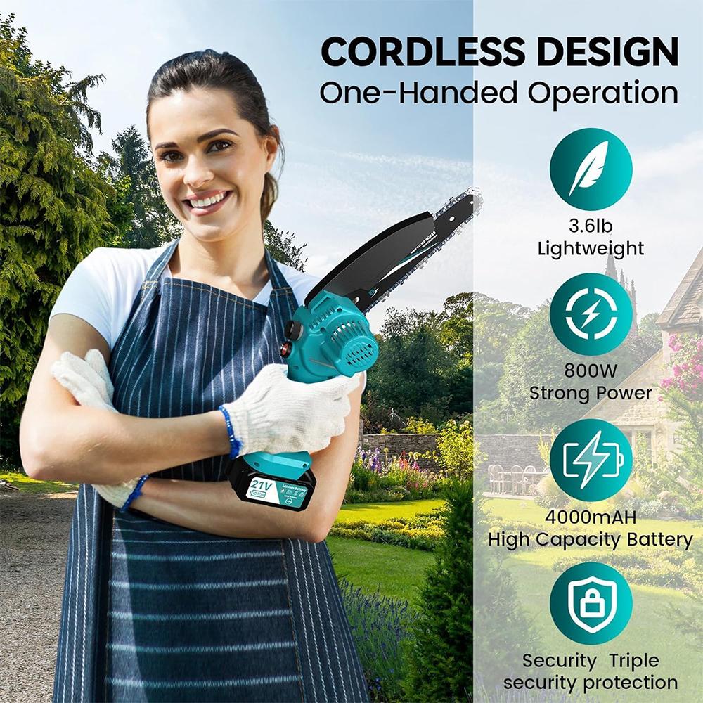 Seesii Mini 8''Cordless Electric Chainsaw Wood Cutter Pruning Garden Tools w/Lubrication Injector For Makita 18V Battery pin
