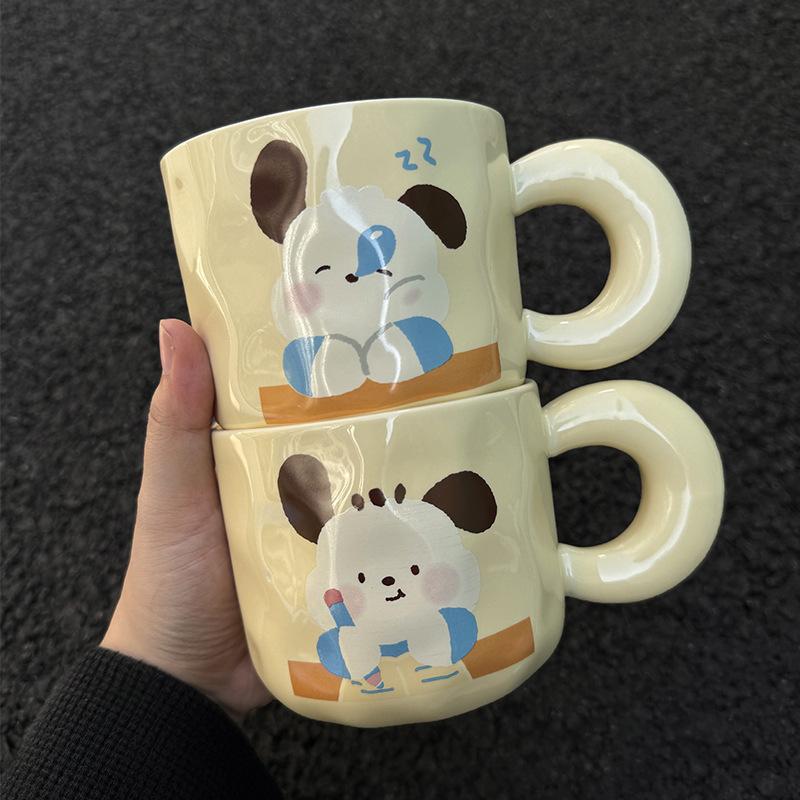 Cute Puppy Ceramic Mug with Lid, Large-capacity Drinking Cup, Practical for Girls To Give Girlfriends Birthday Gifts